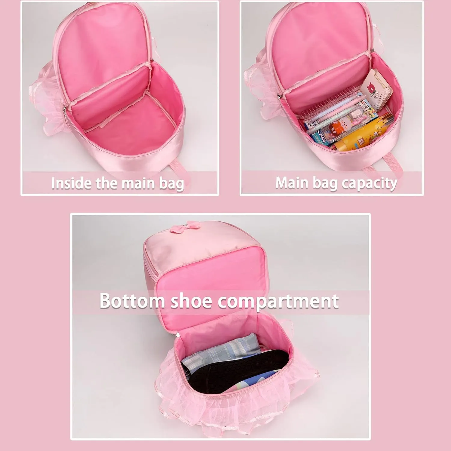 Yitengteng Ballet Bag Little Girls Ballerina Dance Backpack with Separate Shoe Compartment for Dance Toddler Bag Gymnastics Latin Dance Yoga Storage Bag (Pink)