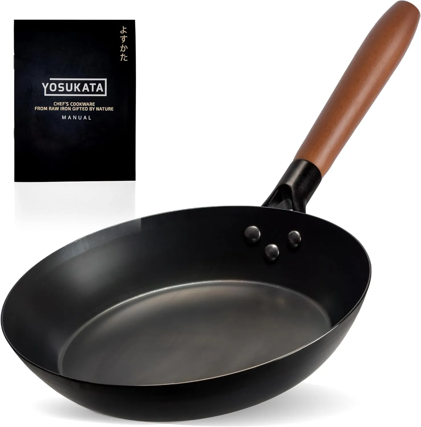 YOSUKATA Coating-Free Carbon Steel Pan - Durable 10 1/4 Inch Frying Pans for Cooking Delicious Meals - Carbon Steel Skillet with Removable Heat-Resistant Wooden Handle - Fry Pan