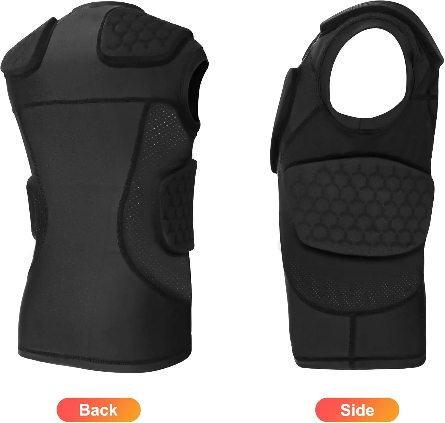 Youth Football Padded Shirt, Chest Rib Protector, Compression Padded Vest with 5-Pad for Sports Paintball Football Baseball Lacrosse