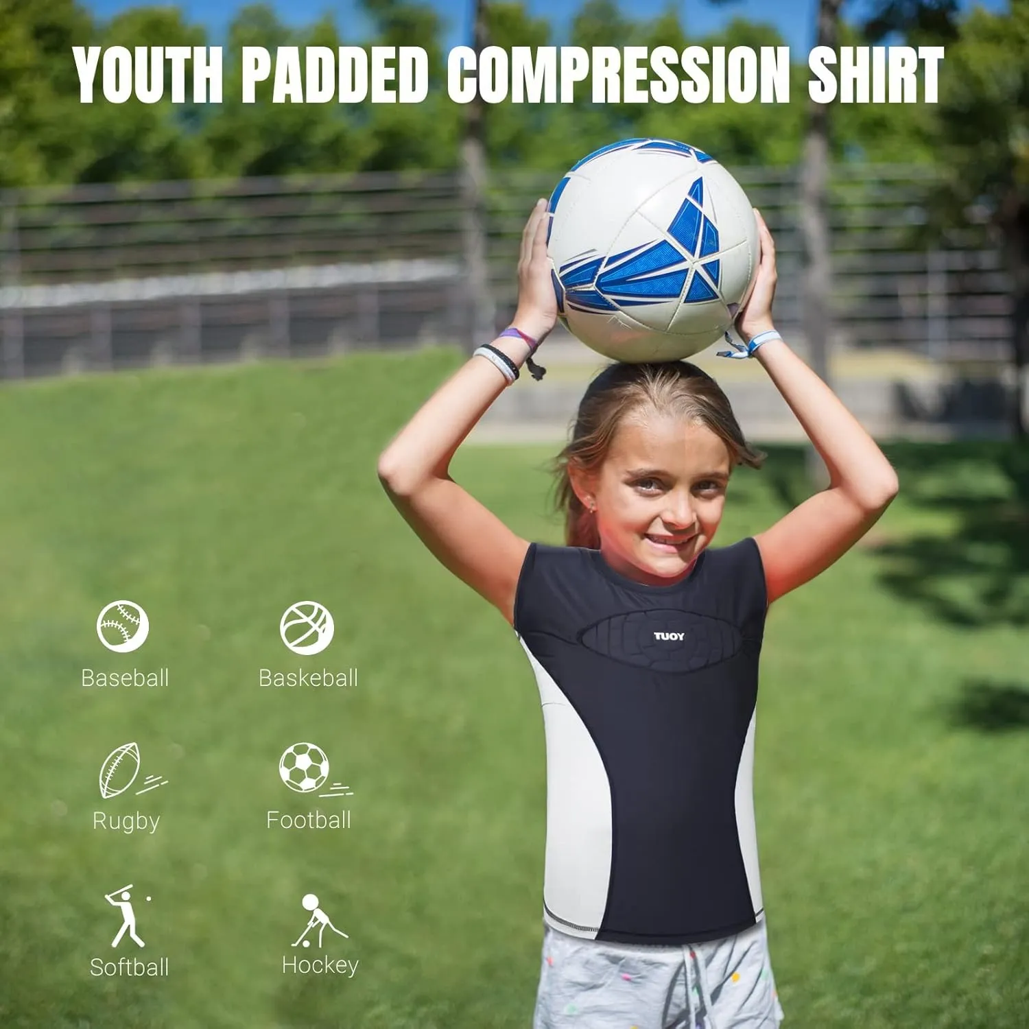 Youth Padded Shirt Football Rib Protector Chest Heart Guard Shirt Kids Boy Girl Vest for Rugby Baseball Softball