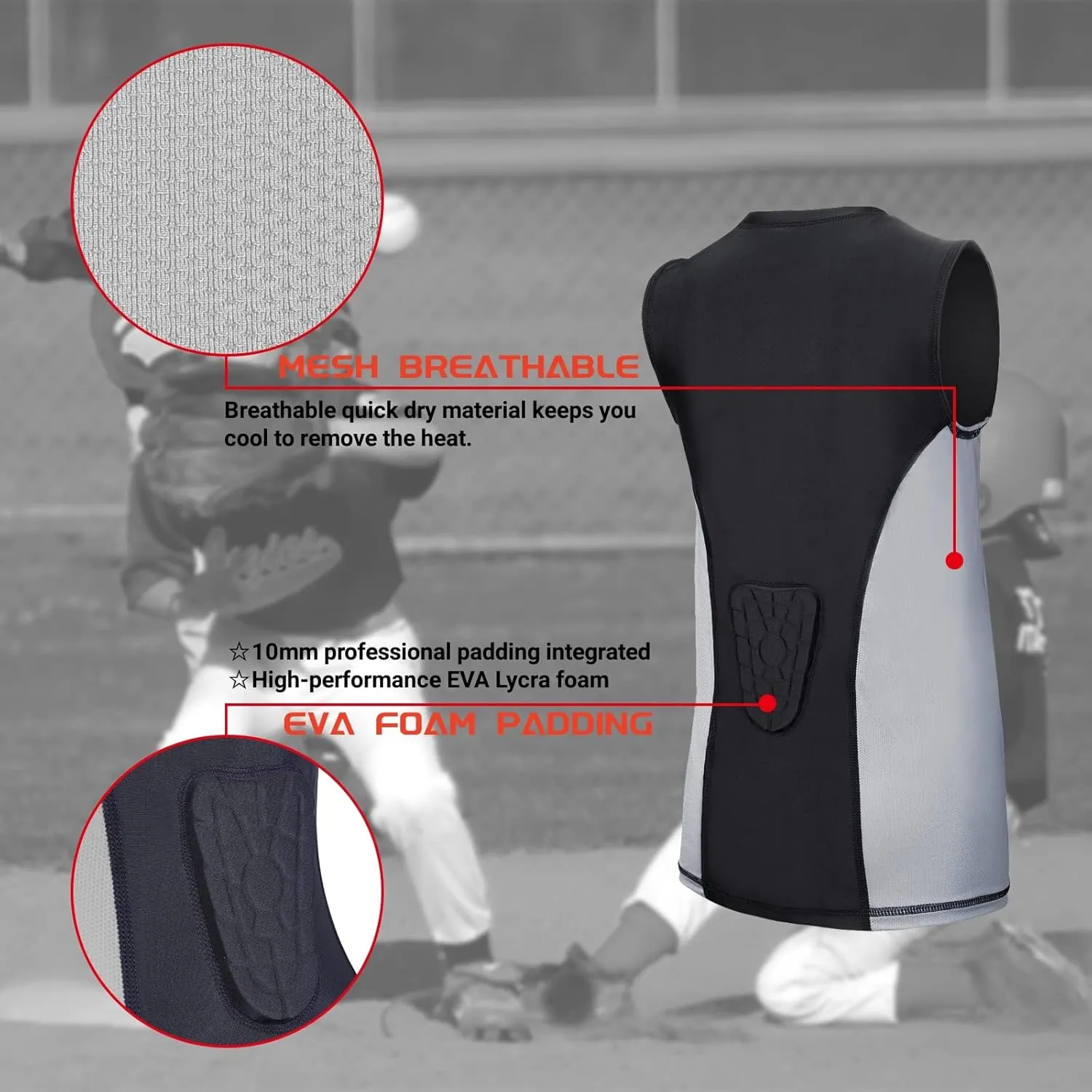 Youth Padded Shirt Football Rib Protector Chest Heart Guard Shirt Kids Boy Girl Vest for Rugby Baseball Softball