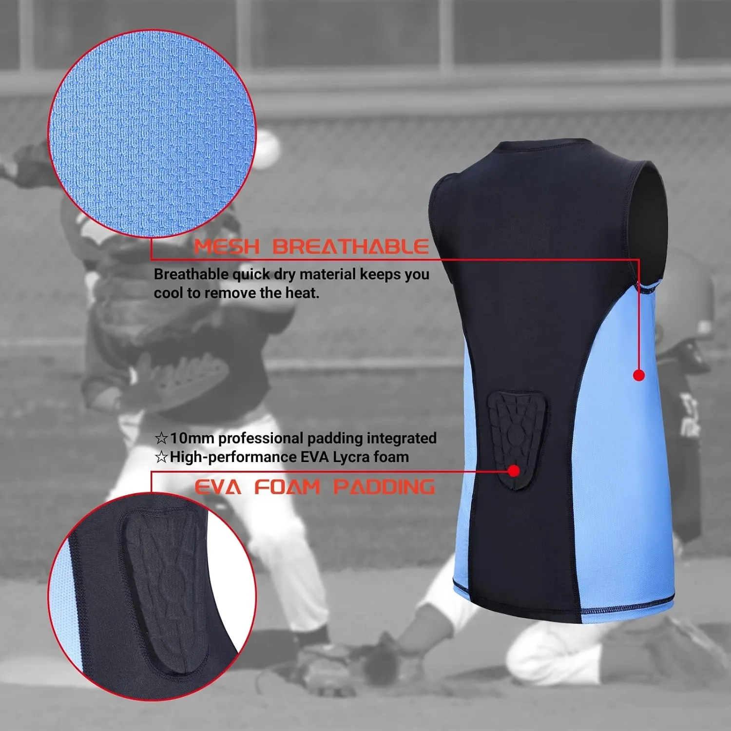 Youth Padded Shirt Football Rib Protector Chest Heart Guard Shirt Kids Boy Girl Vest for Rugby Baseball Softball