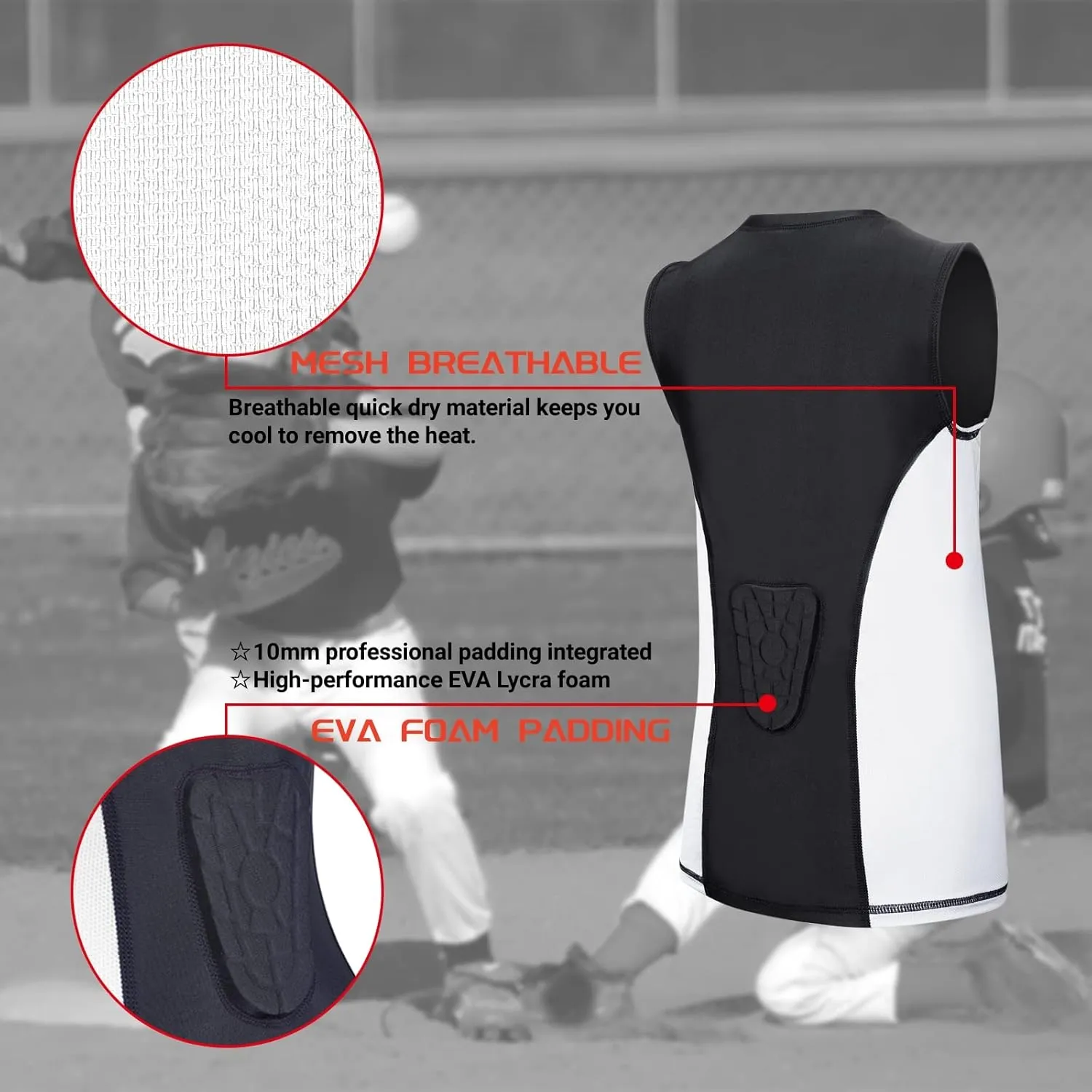 Youth Padded Shirt Football Rib Protector Chest Heart Guard Shirt Kids Boy Girl Vest for Rugby Baseball Softball