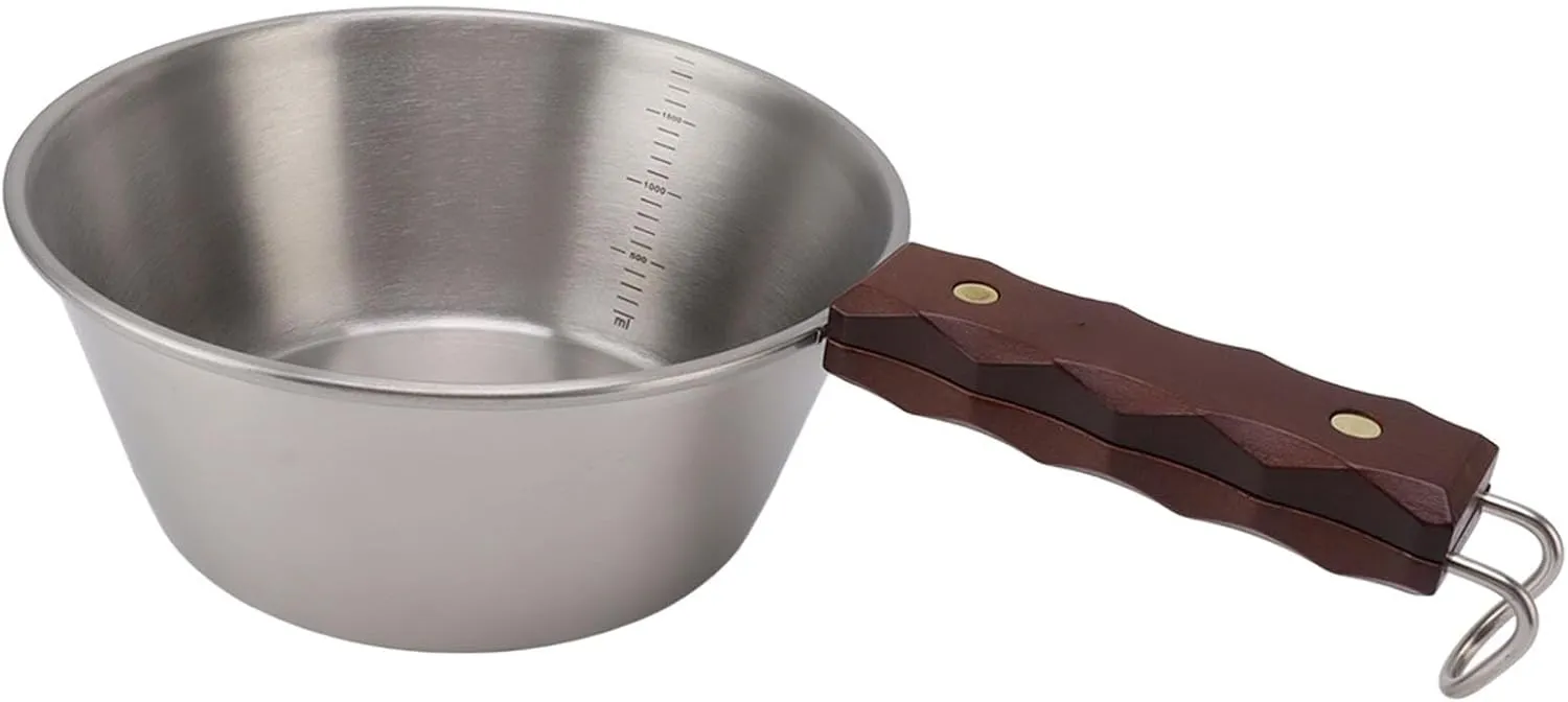 Yunir Camping Cookware Skillet, 2000ML Aluminum Alloy Non Stick Medium Frying Pan with Wood Handle, Safe Portable Camping Cooking Set for Outdoor Hiking Picnic