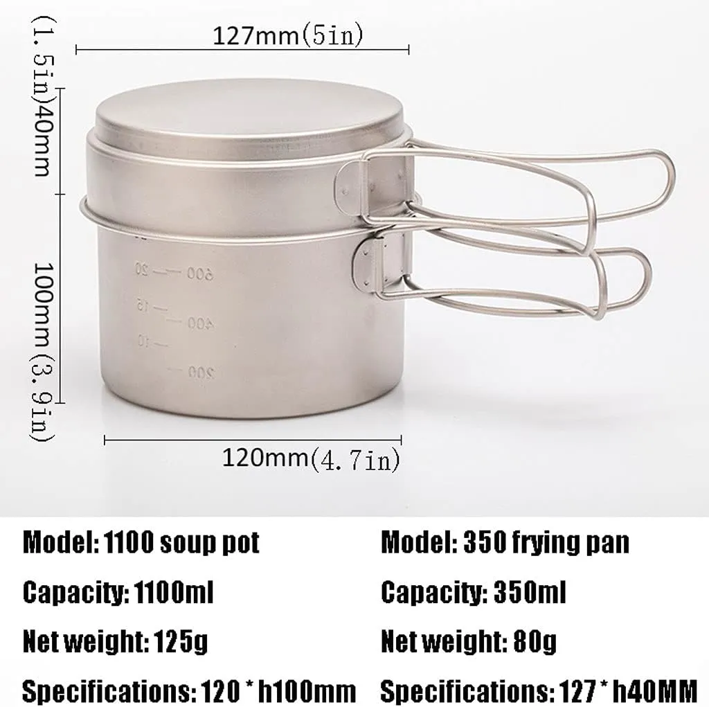 YYDS Outdoor Camping Camping Cookware Kit Lightweight Soup Pot Portable Frying Pan Pure Titanium Camping Cooker Set Outdoor Cookware Set Adventures Picnics (Size : 1450ml)