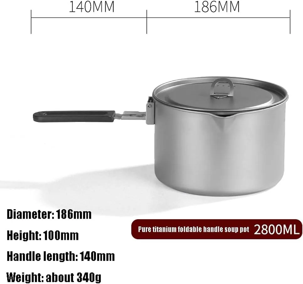 YYDS Outdoor Camping Lightweight Camping Cookware Pure Titanium Foldable Handle Soup Pot Lightweight Pot Family Campfire Hiking Camping Cooker Adventures Picnics (Size : 2.8l)