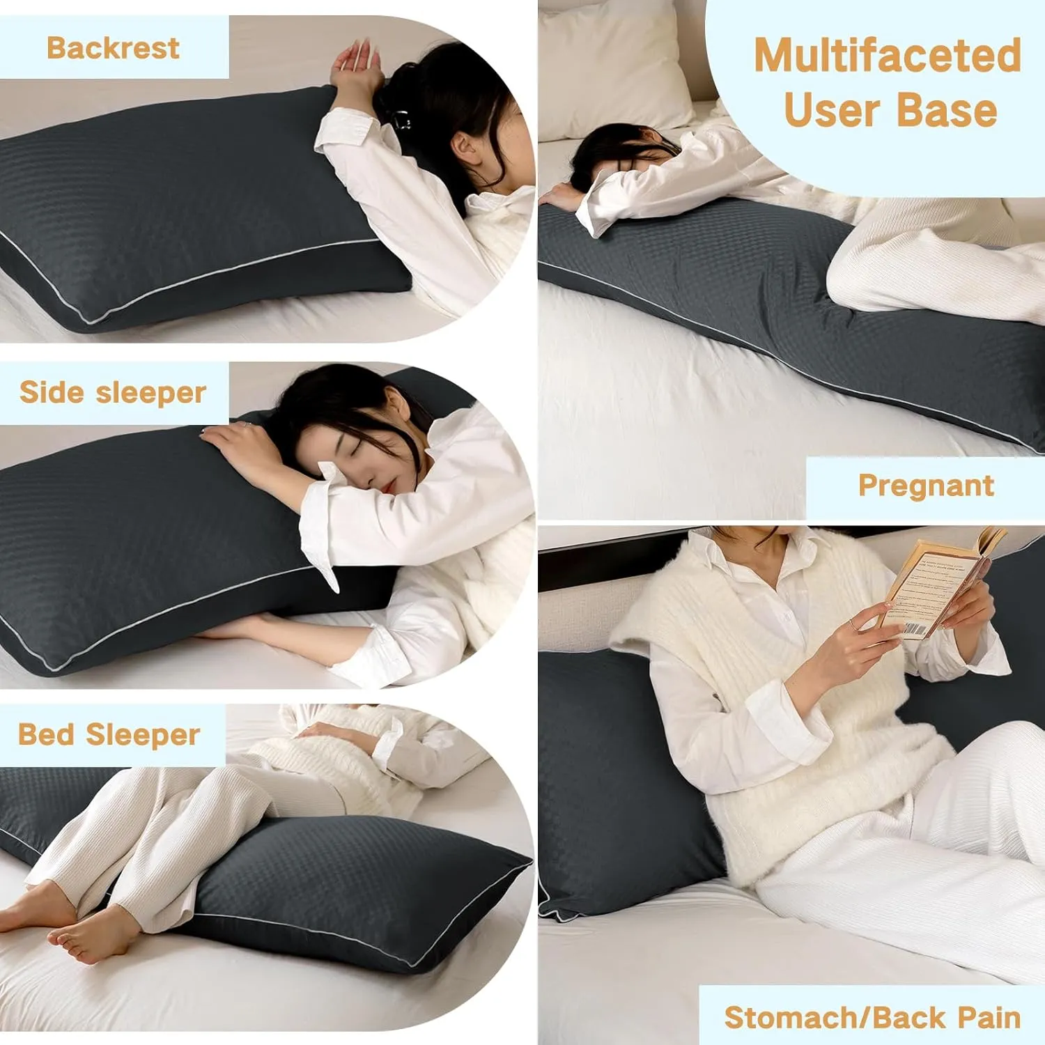 YZ HOME Cooling Body Pillow for Adults- Pillow Insert with Shredded Blue Memory Foam, Soft Support for Side Sleeper, Pregnant Women，Back Pain Relief, Washable Pillowcase (20x54 Inch, Dark Grey)