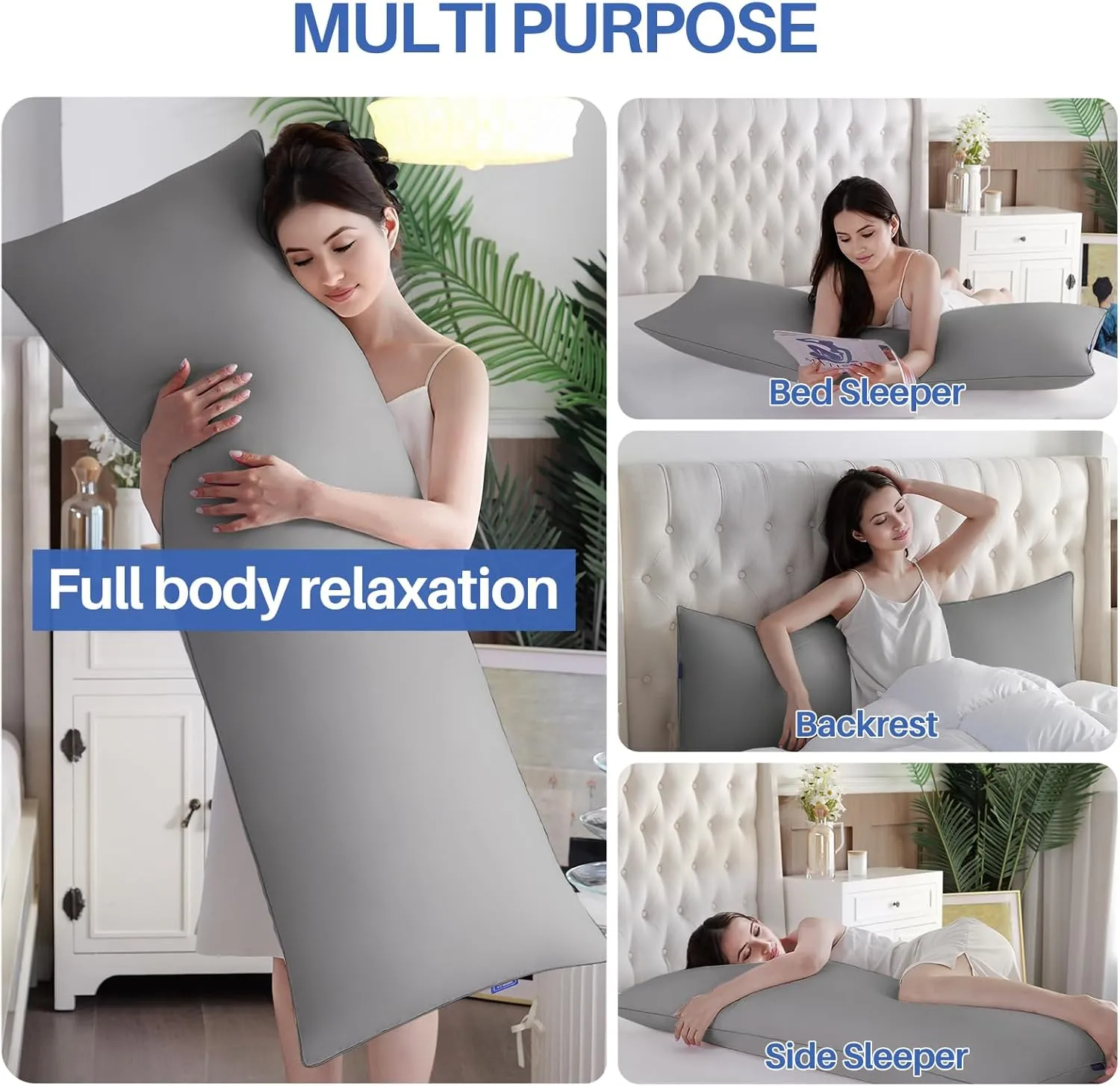YZ HOME Memory Foam Body Pillow Insert - Full Body Pillow for Adults - Soft Large Long Bed Pillow for Side Sleeper((20x54 Inch, Gray)