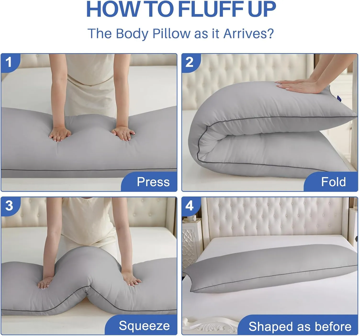 YZ HOME Memory Foam Body Pillow Insert - Full Body Pillow for Adults - Soft Large Long Bed Pillow for Side Sleeper((20x54 Inch, Gray)