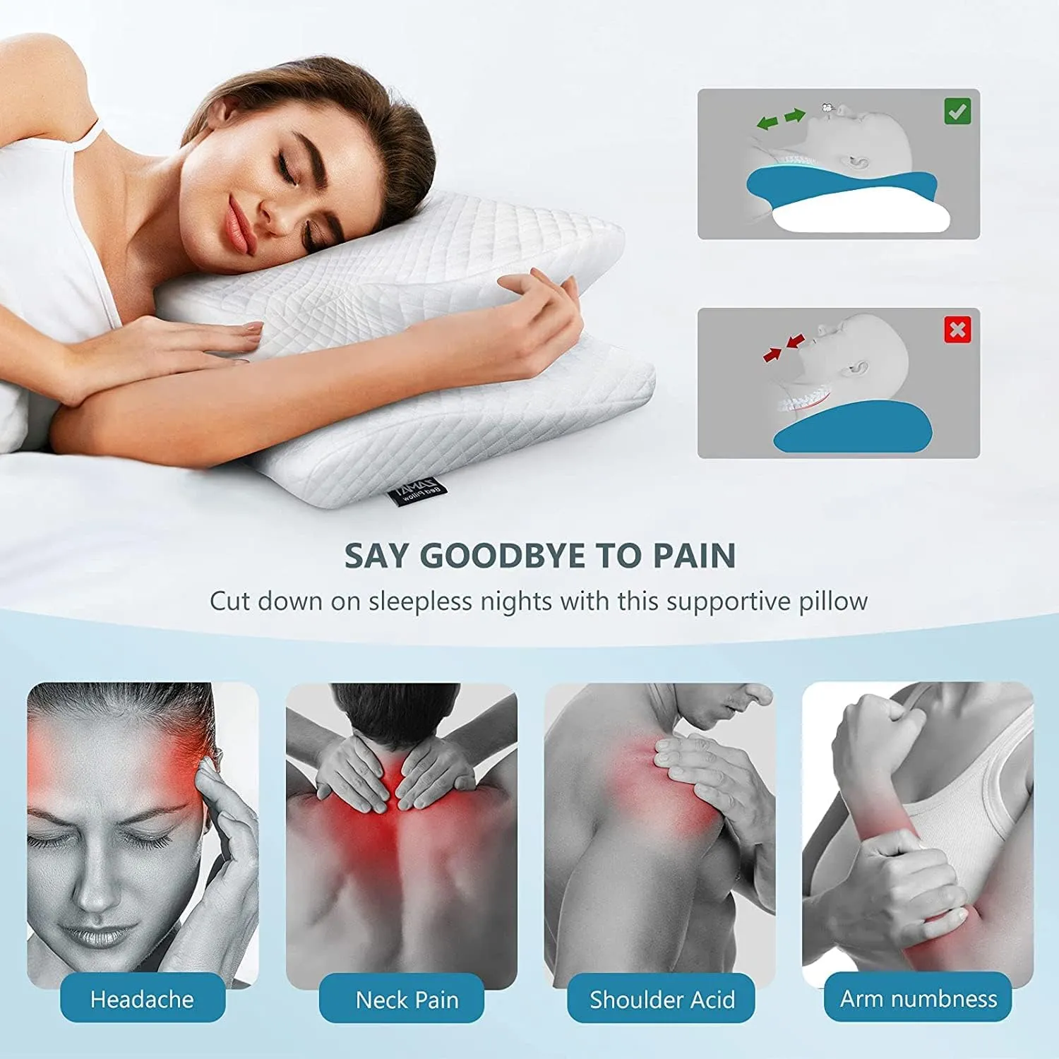 ZAMAT Adjustable Cervical Memory Foam Pillow, Odorless Neck Pillows for Pain Relief, Orthopedic Pillows for Sleeping with Cooling Pillowcase, Bed Support Pillow for Side, Back, Stomach Sleeper