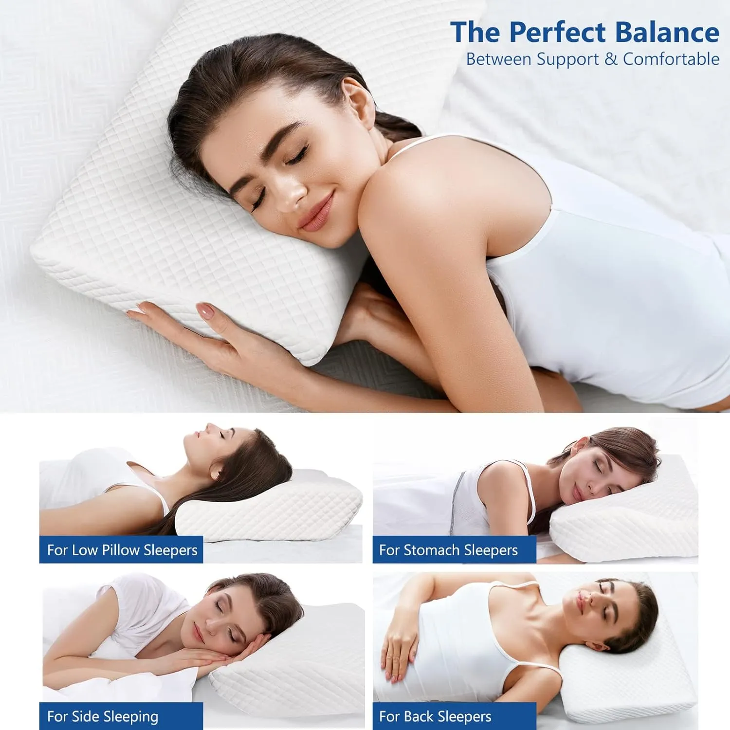 ZAMAT Memory Foam Pillow for Neck Pain Relief, Adjustable Ergonomic Cervical Sleeping, Orthopedic with Washable Cover, Bed Pillows Side, Back, Stomach Sleepers
