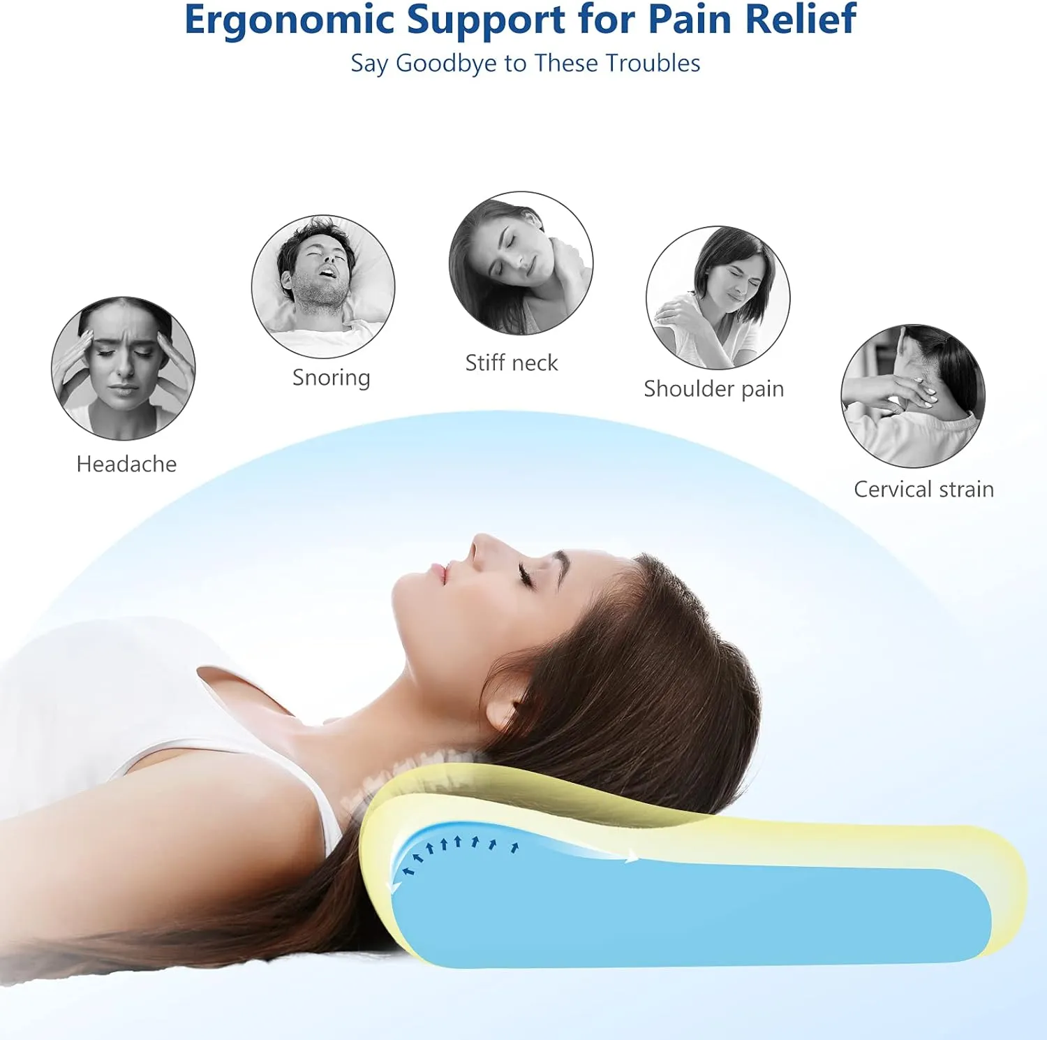 ZAMAT Memory Foam Pillow for Neck Pain Relief, Adjustable Ergonomic Cervical Sleeping, Orthopedic with Washable Cover, Bed Pillows Side, Back, Stomach Sleepers