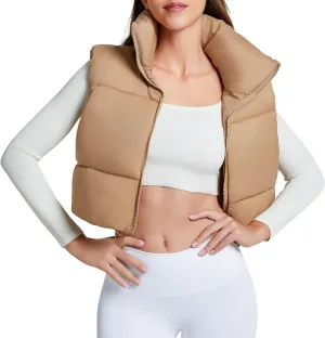 Zando Cropped Puffer Vest Women Sleeveless Outerwear Winter Vest Tops Jackets Lightweight Vests for Women 2025 Trendy Zip