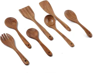 Z/C Kitchen Wooden Utensils Set Apartment Essentials Wood Spatula & Spoons with Non-Scratch Heat Resistant Non-Stick Perfect Quality Cooking and Kitchen Gadgets