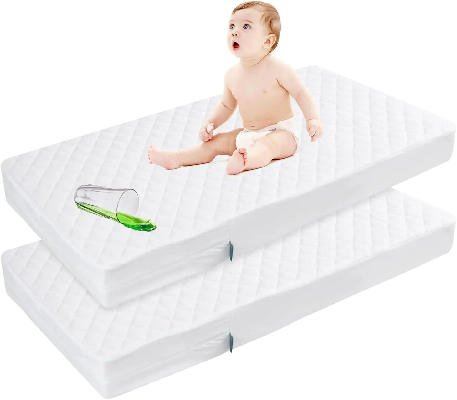 Zippered Crib Mattress Protector - Waterproof Crib Mattress Encasement, Breathable and Absorbent, 6 Sides Fully Encased Cover, 2 Pack, Viscose Made from Bamboo