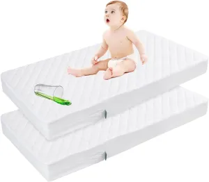Zippered Crib Mattress Protector - Waterproof Crib Mattress Encasement, Breathable and Absorbent, 6 Sides Fully Encased Cover, 2 Pack, Viscose Made from Bamboo