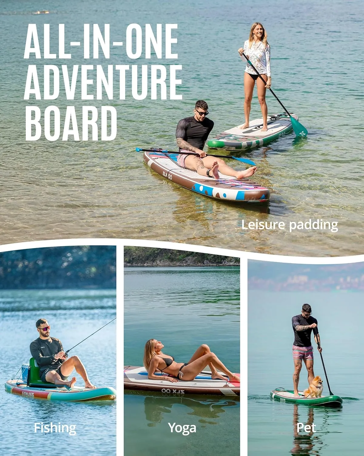 ZLX 10'6" Inflatable Stand Up Paddle Board, Extra Wide Stable Non-Slip Deck Pad, Unique Center Fin, Portable Paddleboard for Adults, Premium SUP for All Skill Levels