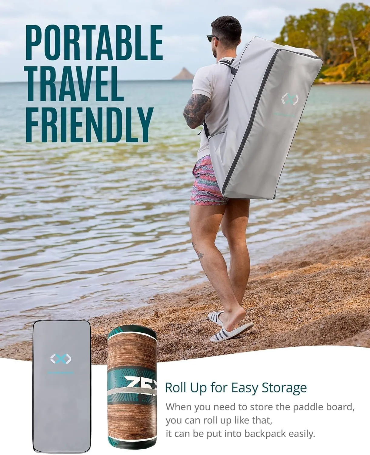 ZLX 10'6" Inflatable Stand Up Paddle Board, Extra Wide Stable Non-Slip Deck Pad, Unique Center Fin, Portable Paddleboard for Adults, Premium SUP for All Skill Levels