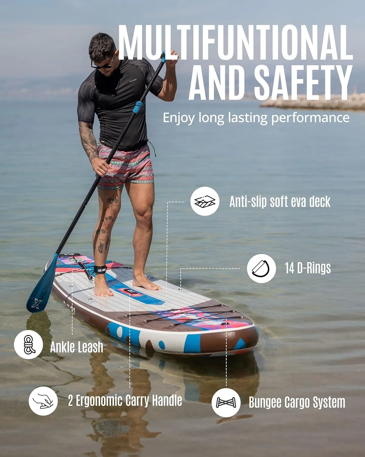ZLX 10'6" Inflatable Stand Up Paddle Board, Extra Wide Stable Non-Slip Deck Pad, Unique Center Fin, Portable Paddleboard for Adults, Premium SUP for All Skill Levels