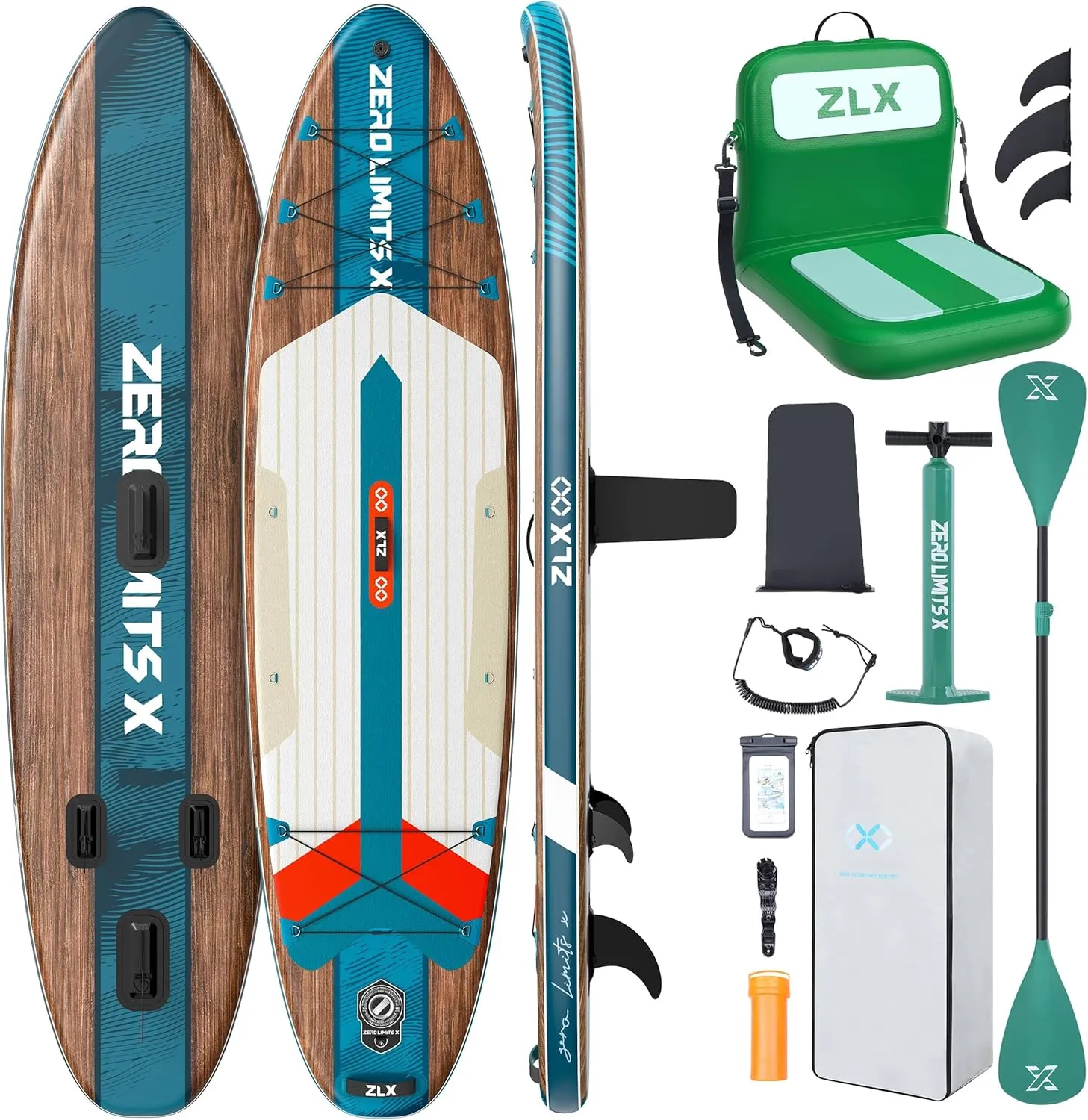 ZLX 10'6" Inflatable Stand Up Paddle Board, Extra Wide Stable Non-Slip Deck Pad, Unique Center Fin, Portable Paddleboard for Adults, Premium SUP for All Skill Levels