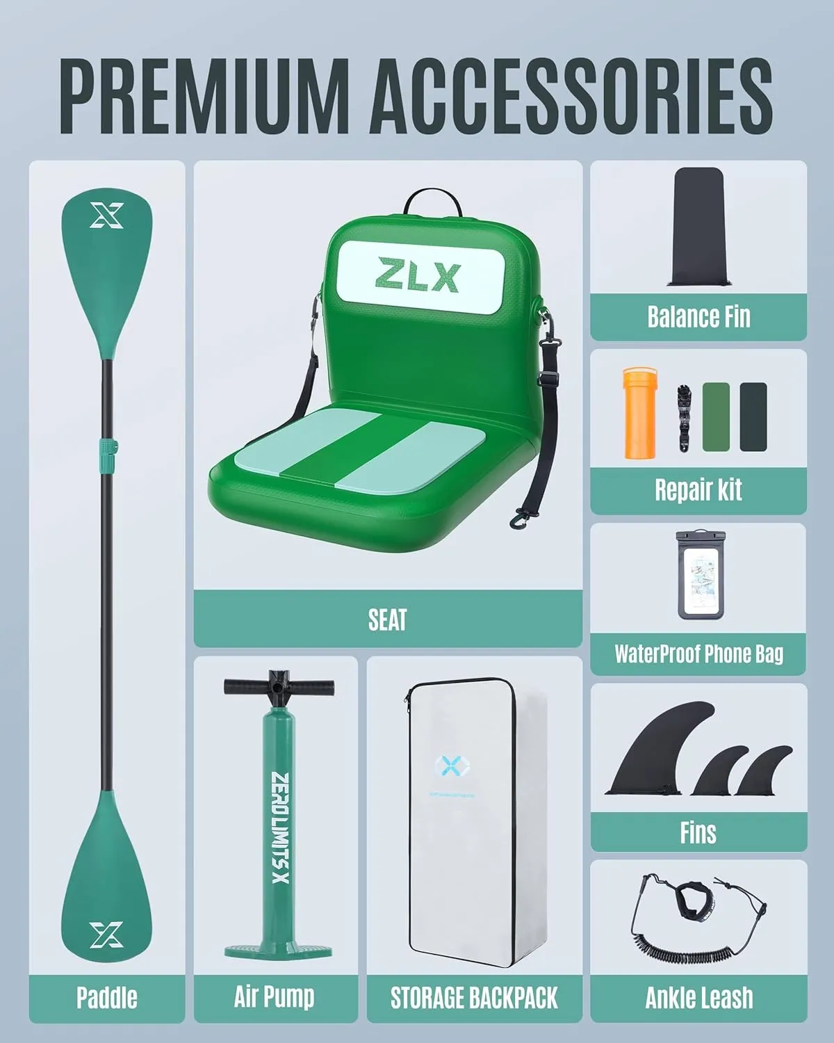 ZLX 10'6" Inflatable Stand Up Paddle Board, Extra Wide Stable Non-Slip Deck Pad, Unique Center Fin, Portable Paddleboard for Adults, Premium SUP for All Skill Levels