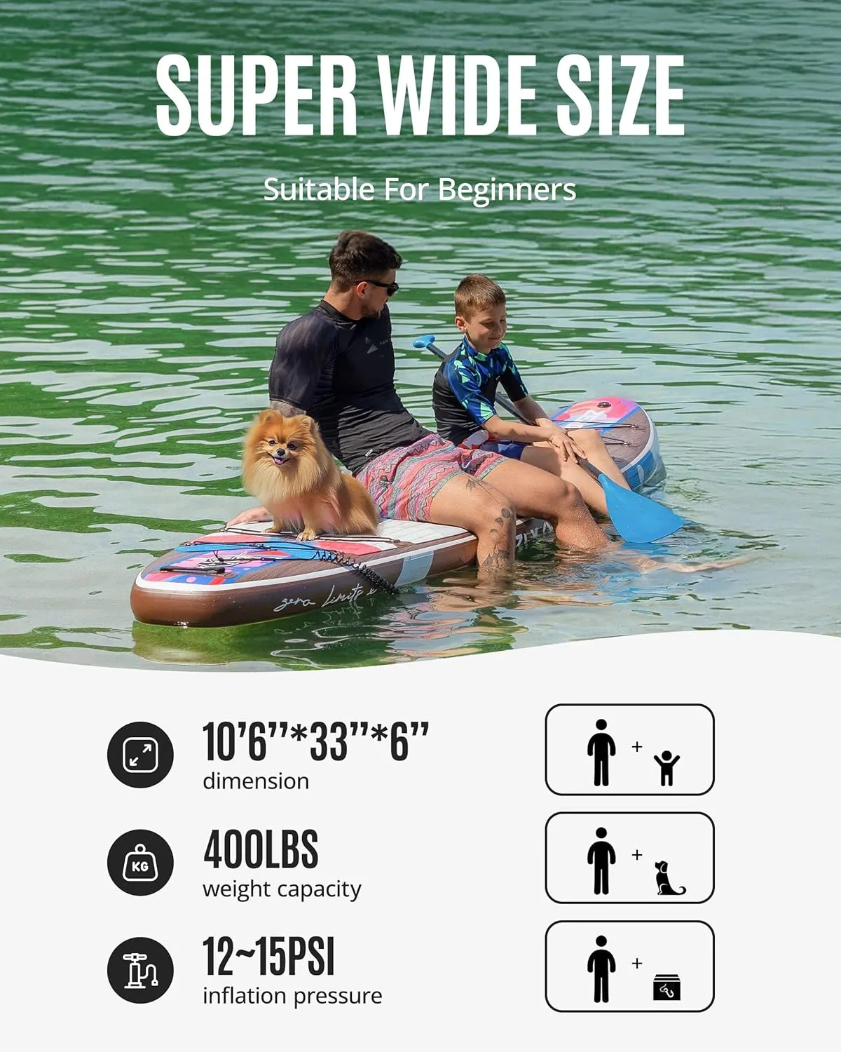 ZLX 10'6" Inflatable Stand Up Paddle Board, Extra Wide Stable Non-Slip Deck Pad, Unique Center Fin, Portable Paddleboard for Adults, Premium SUP for All Skill Levels