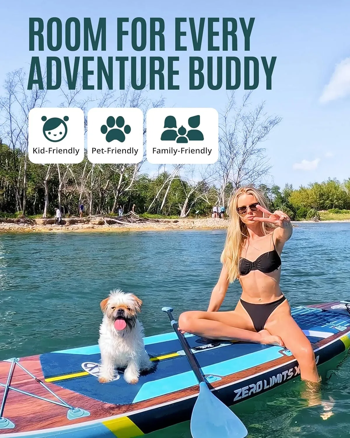 ZLX 11'6" Extra Wide Inflatable Stand Up Paddle Board SUP, Stable Non-Slip Deck Pad, Unique Fin System and Premium iSUP Accessories - Portable Backpack & Upgraded Pump for Adults, All Skill Levels