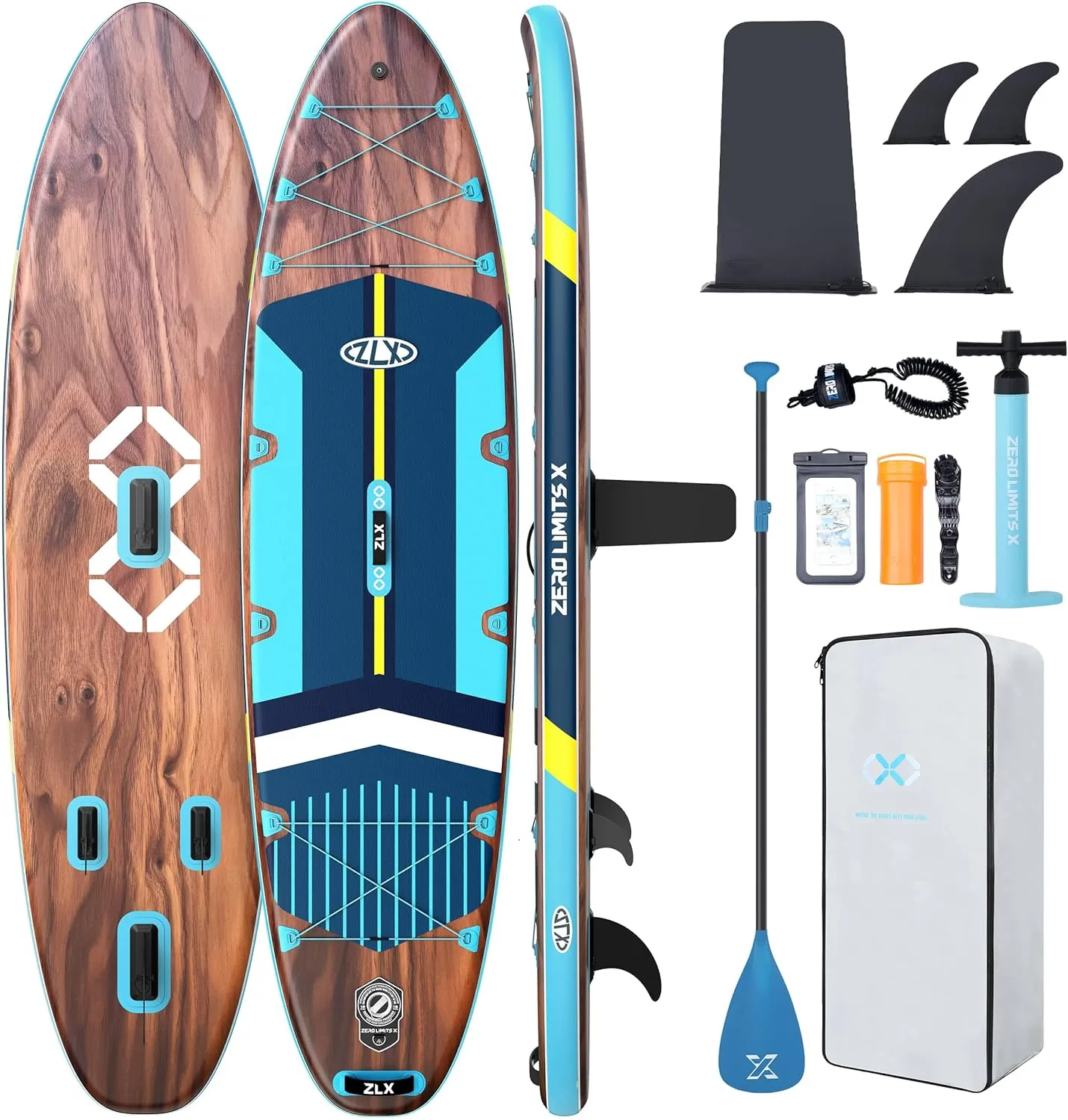 ZLX 11'6" Extra Wide Inflatable Stand Up Paddle Board SUP, Stable Non-Slip Deck Pad, Unique Fin System and Premium iSUP Accessories - Portable Backpack & Upgraded Pump for Adults, All Skill Levels