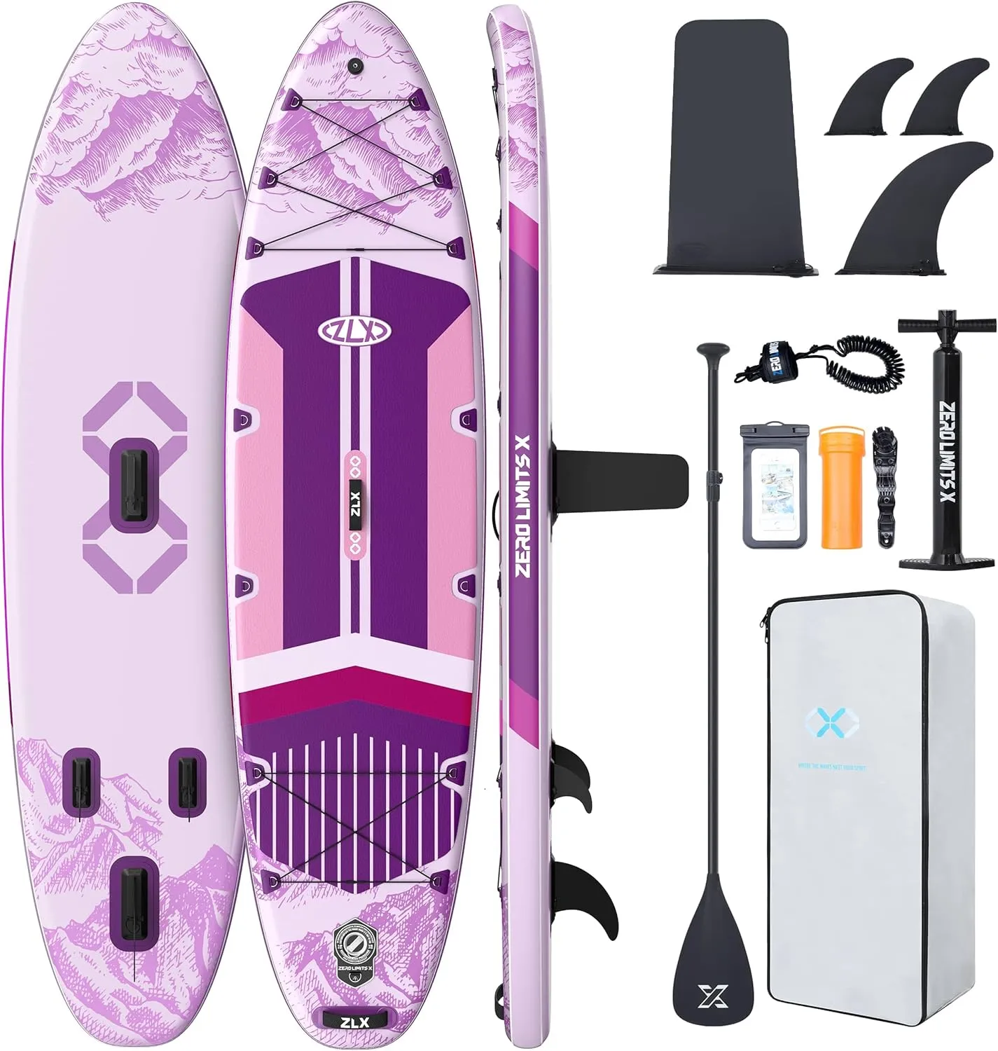 ZLX 11'6" Extra Wide Inflatable Stand Up Paddle Board SUP, Stable Non-Slip Deck Pad, Unique Fin System and Premium iSUP Accessories - Portable Backpack & Upgraded Pump for Adults, All Skill Levels