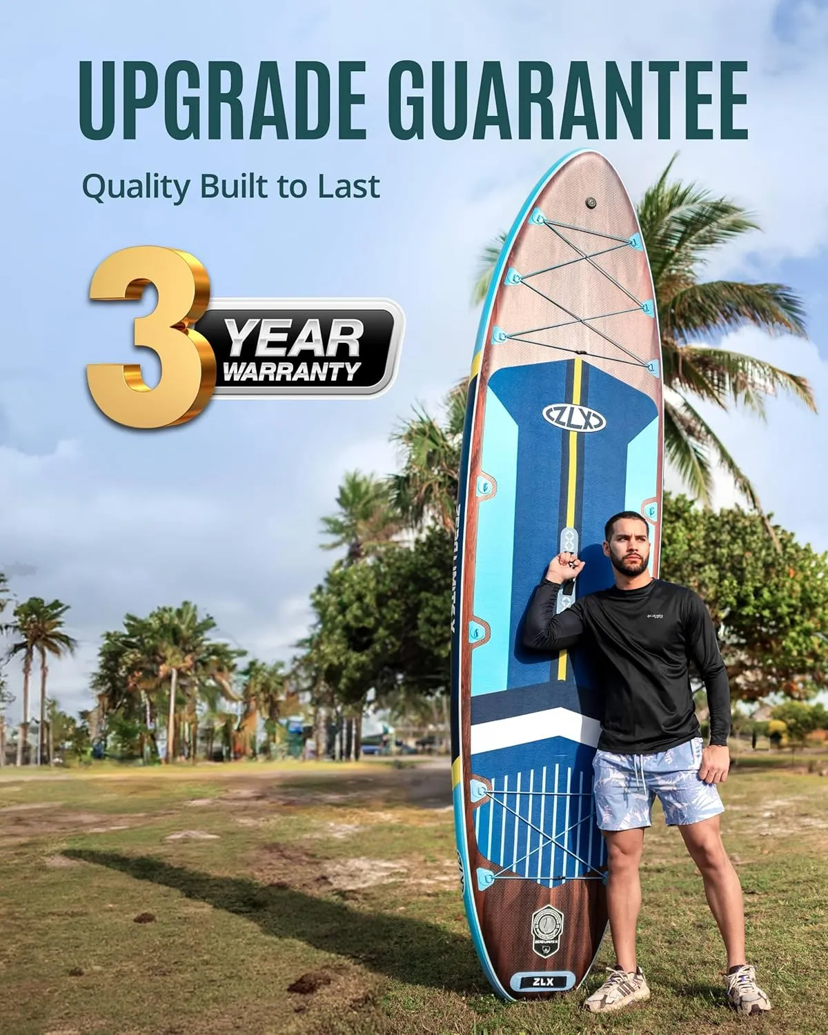 ZLX 11'6" Extra Wide Inflatable Stand Up Paddle Board SUP, Stable Non-Slip Deck Pad, Unique Fin System and Premium iSUP Accessories - Portable Backpack & Upgraded Pump for Adults, All Skill Levels