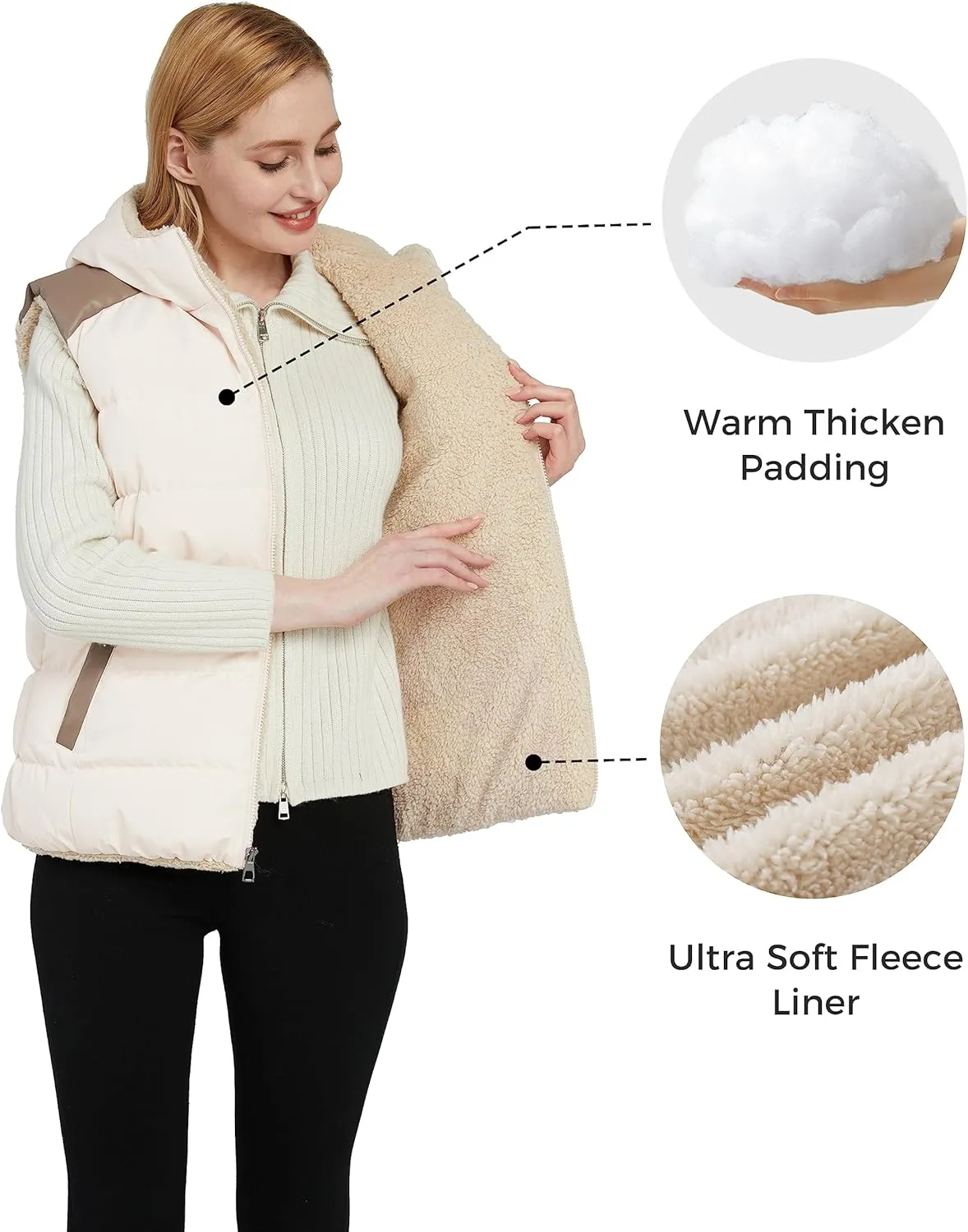 ZSHOW Women's Outerwear Vest Casual Thicken Qulited Winter Puffer Vest Hooded Warm Fleece Jacket