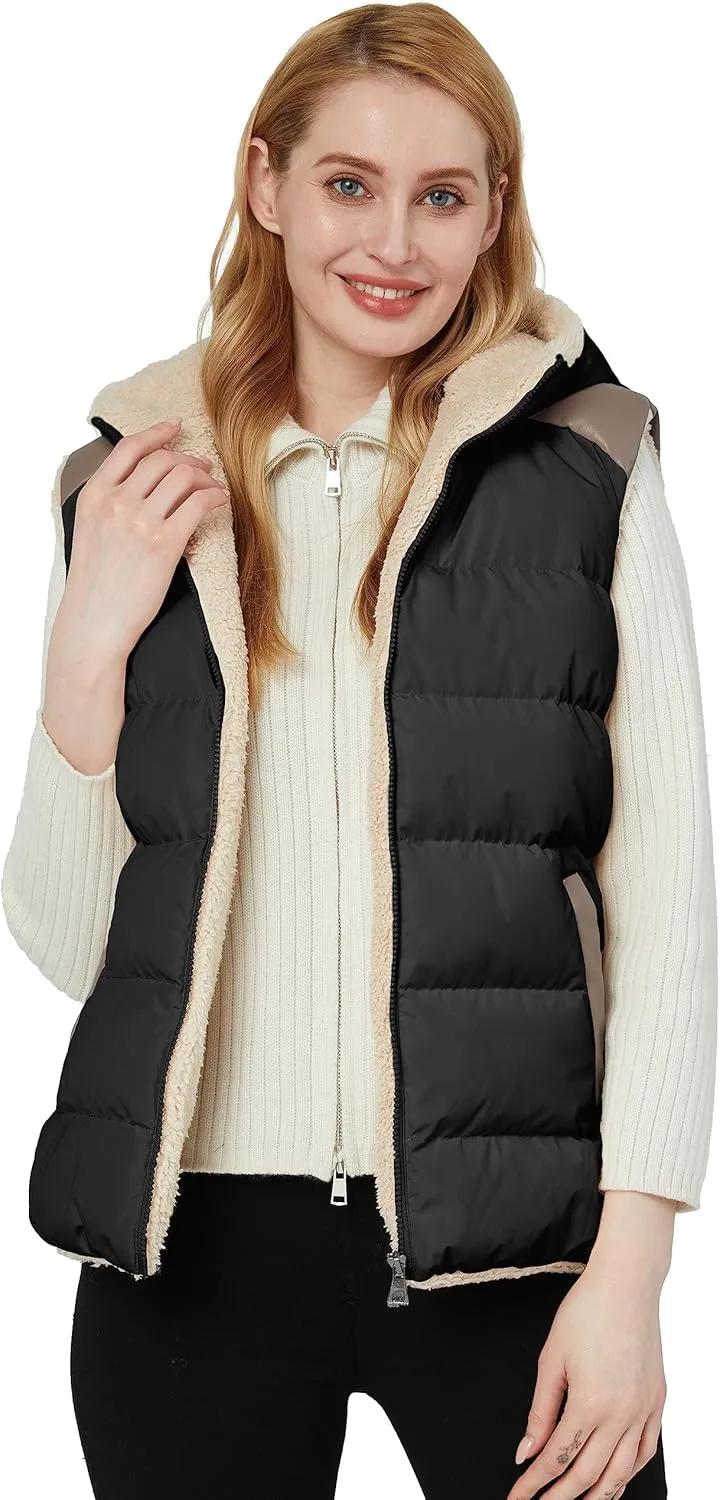 ZSHOW Women's Outerwear Vest Casual Thicken Qulited Winter Puffer Vest Hooded Warm Fleece Jacket
