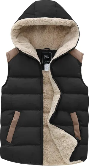 ZSHOW Women's Outerwear Vest Casual Thicken Qulited Winter Puffer Vest Hooded Warm Fleece Jacket