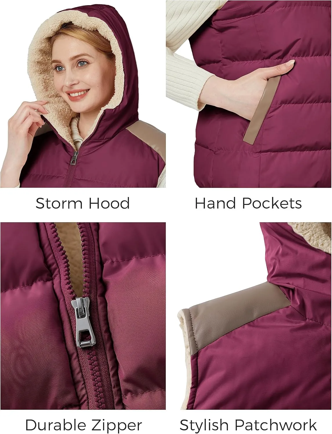 ZSHOW Women's Outerwear Vest Casual Thicken Qulited Winter Puffer Vest Hooded Warm Fleece Jacket