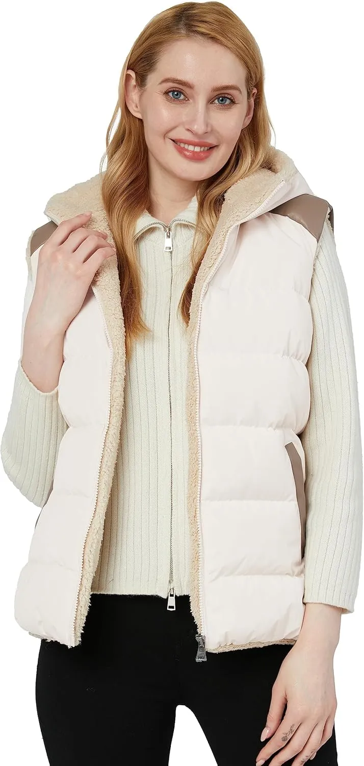 ZSHOW Women's Outerwear Vest Casual Thicken Qulited Winter Puffer Vest Hooded Warm Fleece Jacket