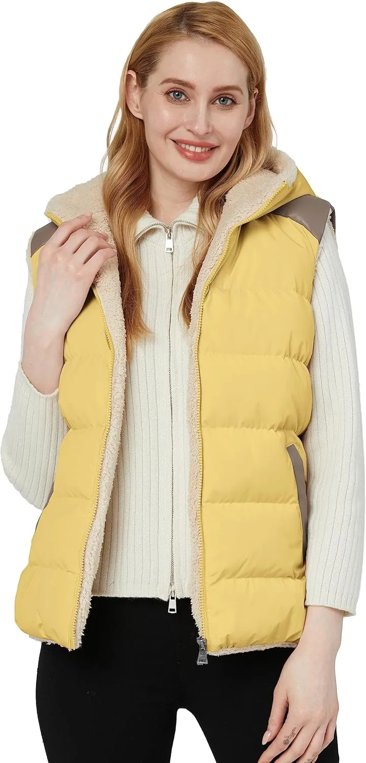 ZSHOW Women's Outerwear Vest Casual Thicken Qulited Winter Puffer Vest Hooded Warm Fleece Jacket