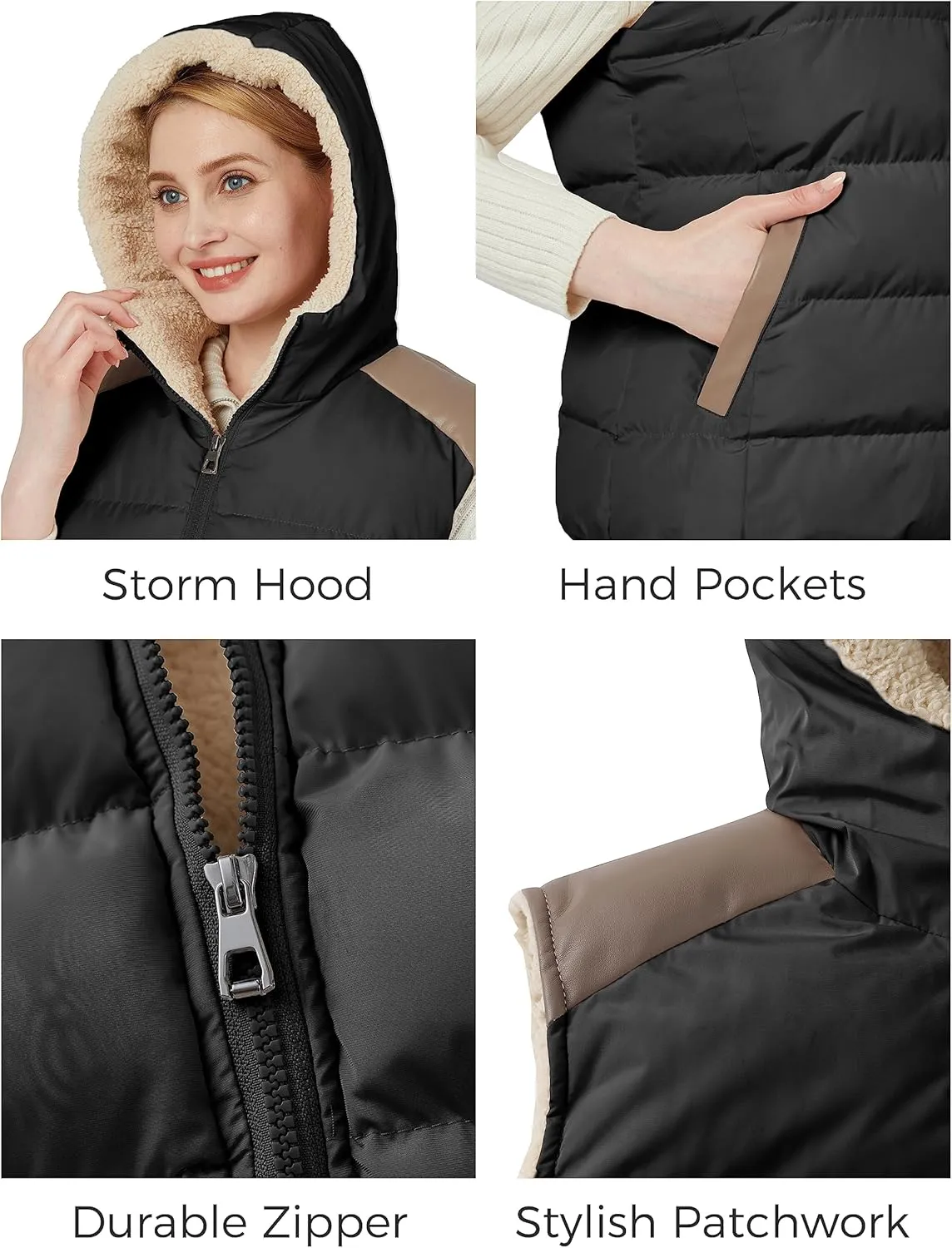 ZSHOW Women's Outerwear Vest Casual Thicken Qulited Winter Puffer Vest Hooded Warm Fleece Jacket