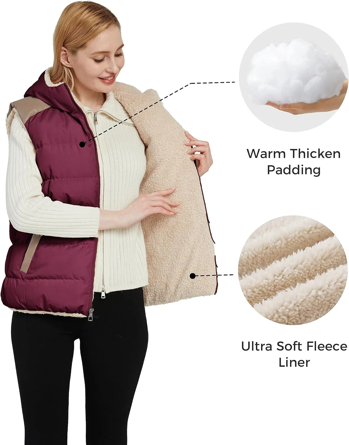 ZSHOW Women's Outerwear Vest Casual Thicken Qulited Winter Puffer Vest Hooded Warm Fleece Jacket