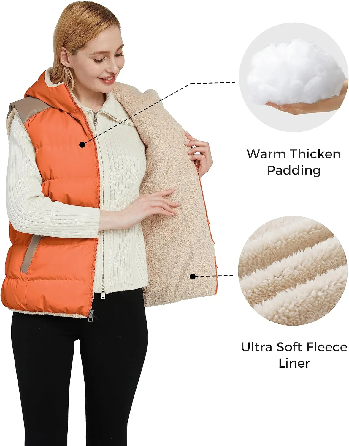ZSHOW Women's Outerwear Vest Casual Thicken Qulited Winter Puffer Vest Hooded Warm Fleece Jacket