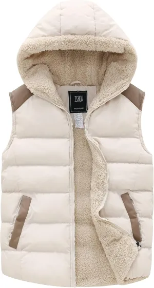 ZSHOW Women's Outerwear Vest Casual Thicken Qulited Winter Puffer Vest Hooded Warm Fleece Jacket
