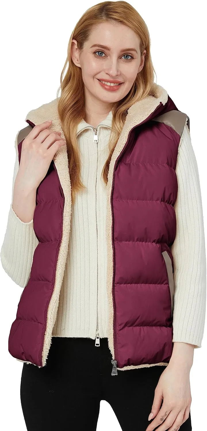 ZSHOW Women's Outerwear Vest Casual Thicken Qulited Winter Puffer Vest Hooded Warm Fleece Jacket