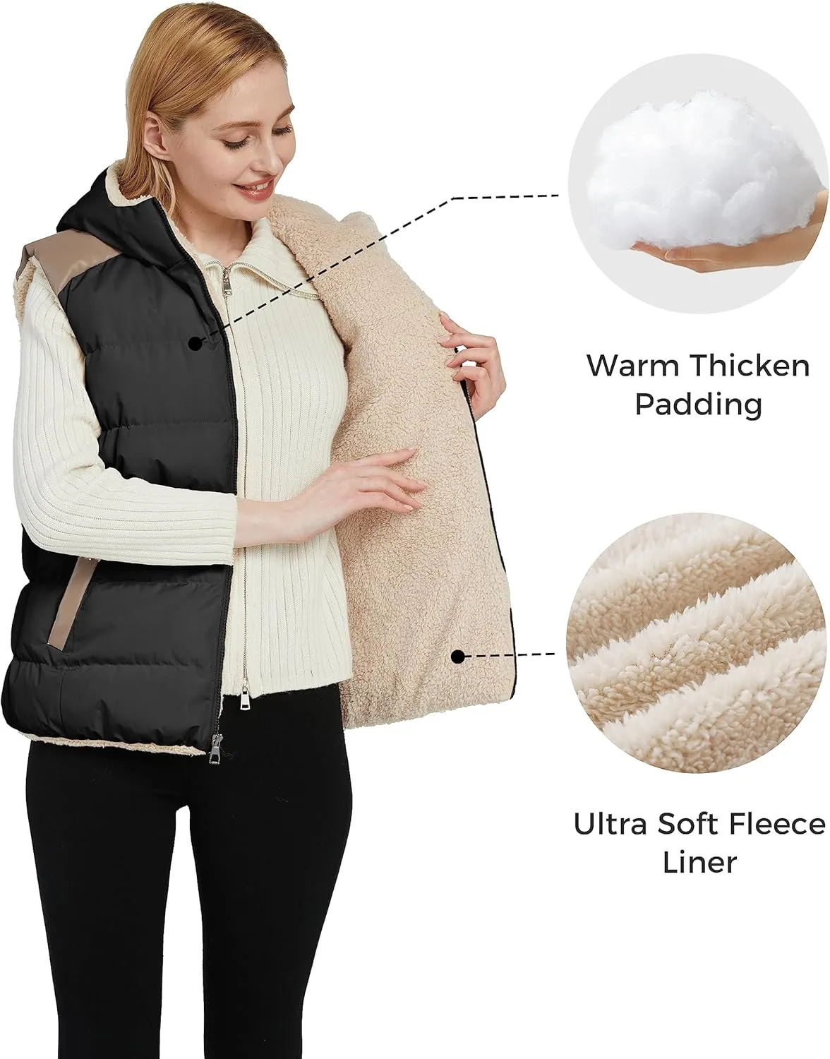 ZSHOW Women's Outerwear Vest Casual Thicken Qulited Winter Puffer Vest Hooded Warm Fleece Jacket
