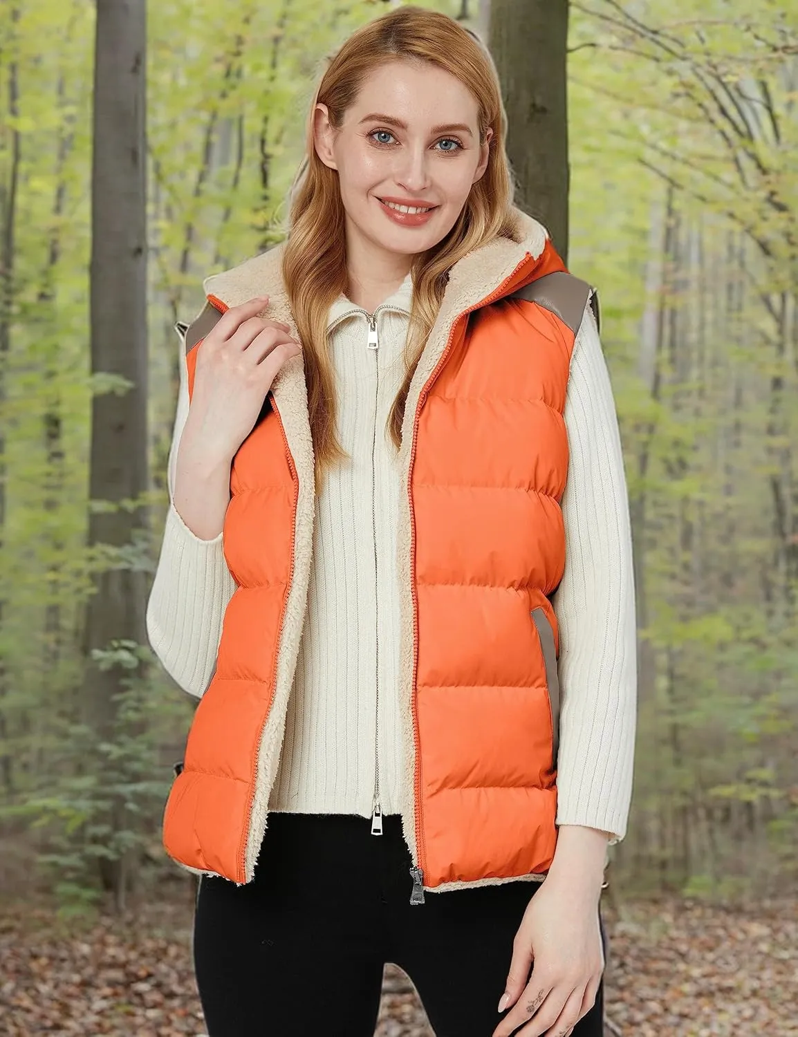 ZSHOW Women's Outerwear Vest Casual Thicken Qulited Winter Puffer Vest Hooded Warm Fleece Jacket