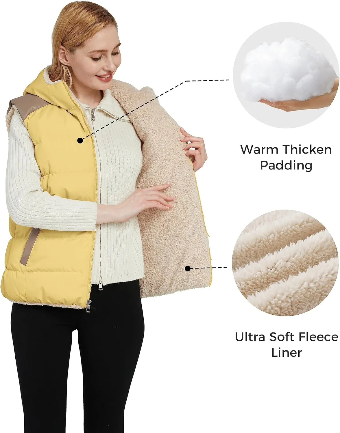 ZSHOW Women's Outerwear Vest Casual Thicken Qulited Winter Puffer Vest Hooded Warm Fleece Jacket